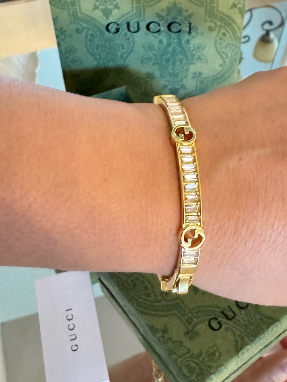 Gucci Gold Crystal Baguette Link Bracelet